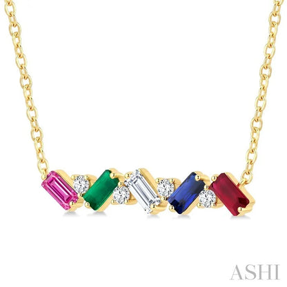 Emerald Shape Gemstone Bar Necklace