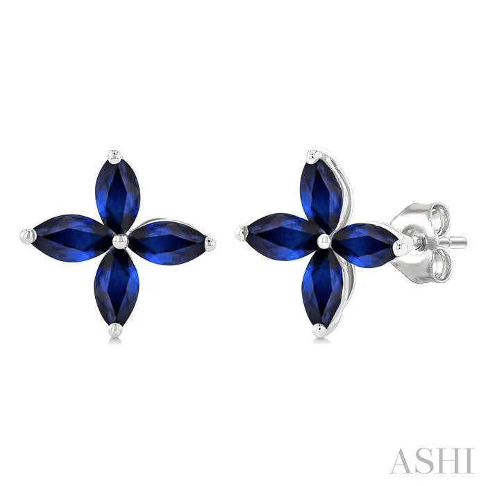 Marquise Shape Gemstone Floral Earrings
