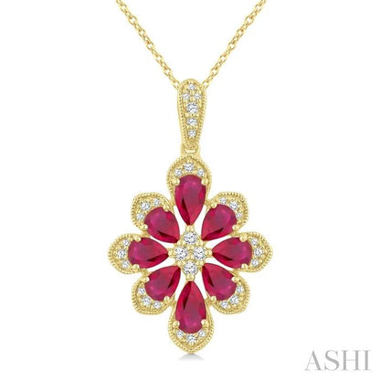 Floral Pear Shape Gemstone & Diamond Pendant
