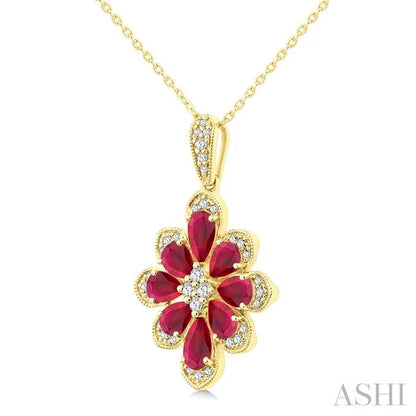 Floral Pear Shape Gemstone & Diamond Pendant