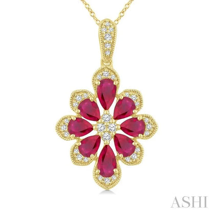 Floral Pear Shape Gemstone & Diamond Pendant