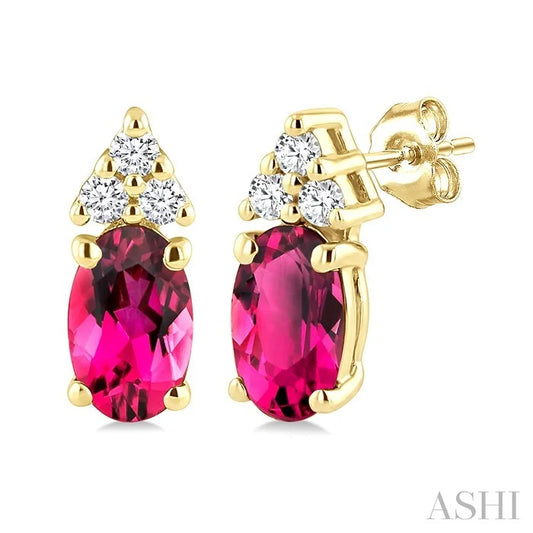 Oval Shape Gemstone & Diamond Earrings