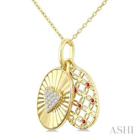 Heart Shape Fluted Gemstone & Diamond Fashion Pendant