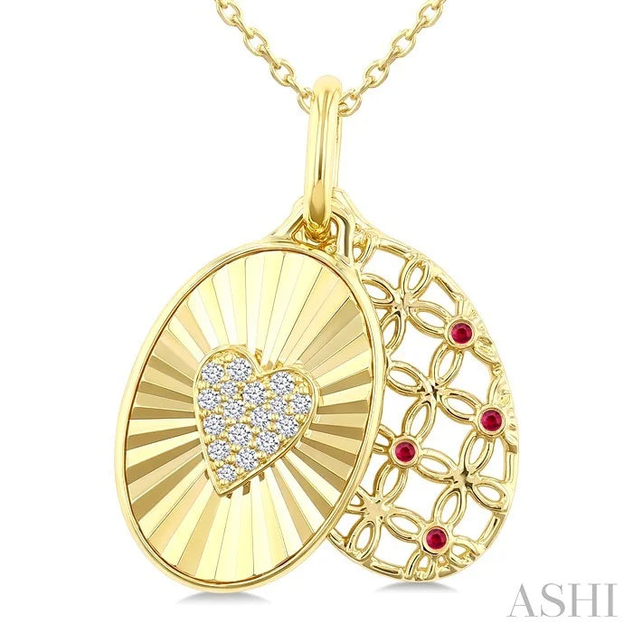 Heart Shape Fluted Gemstone & Diamond Fashion Pendant