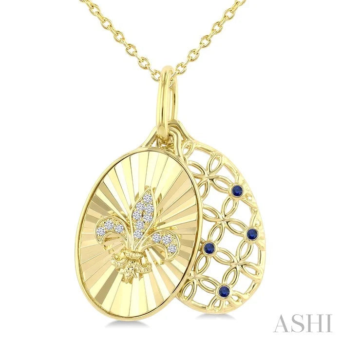 Fleur De Lis Shape Fluted Gemstone & Diamond Fashion Pendant