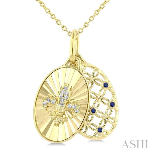 Fleur De Lis Shape Fluted Gemstone & Diamond Fashion Pendant