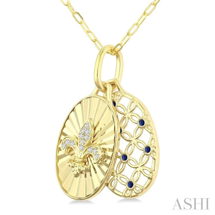 Fleur De Lis Shape Fluted Gemstone & Diamond Fashion Pendant