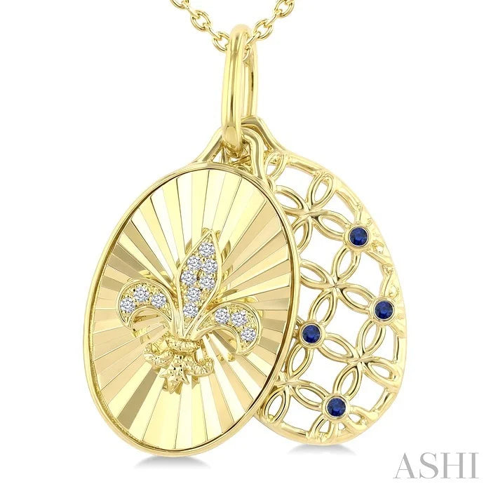 Fleur De Lis Shape Fluted Gemstone & Diamond Fashion Pendant