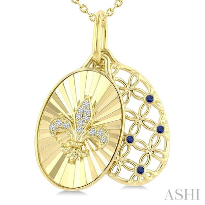 Fleur De Lis Shape Fluted Gemstone & Diamond Fashion Pendant