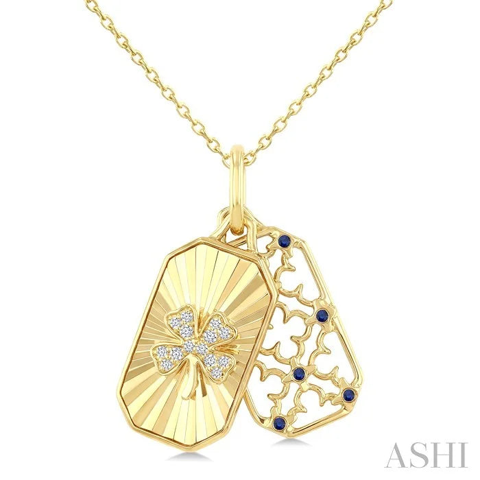 Clover Fluted Gemstone & Diamond Fashion Pendant