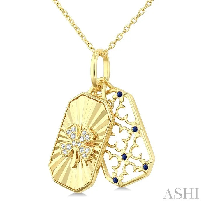 Clover Fluted Gemstone & Diamond Fashion Pendant