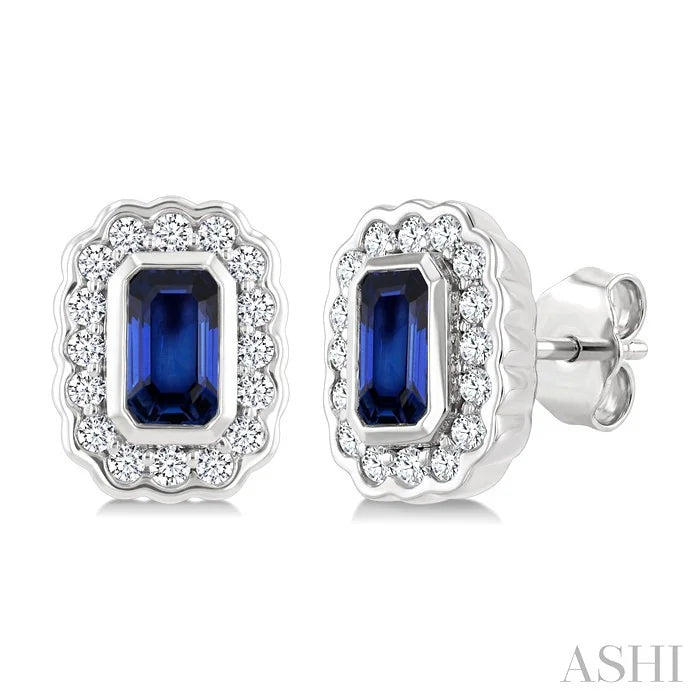 Bold Emerald Shape Gemstone & Diamond Earrings