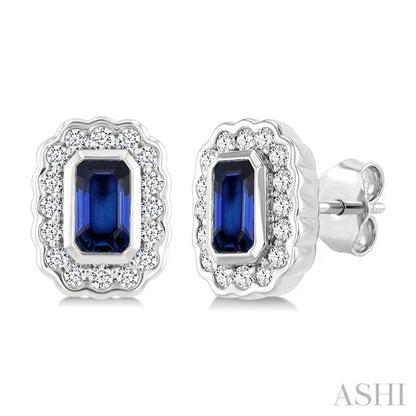 Bold Emerald Shape Gemstone & Diamond Earrings