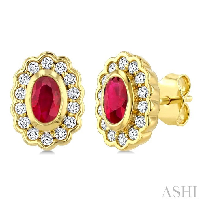 Bold Oval Shape Gemstone & Diamond Earrings
