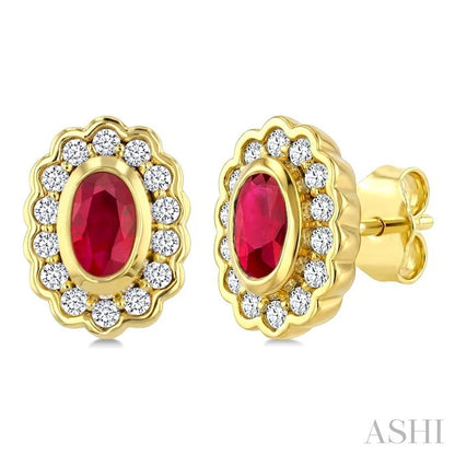 Bold Oval Shape Gemstone & Diamond Earrings