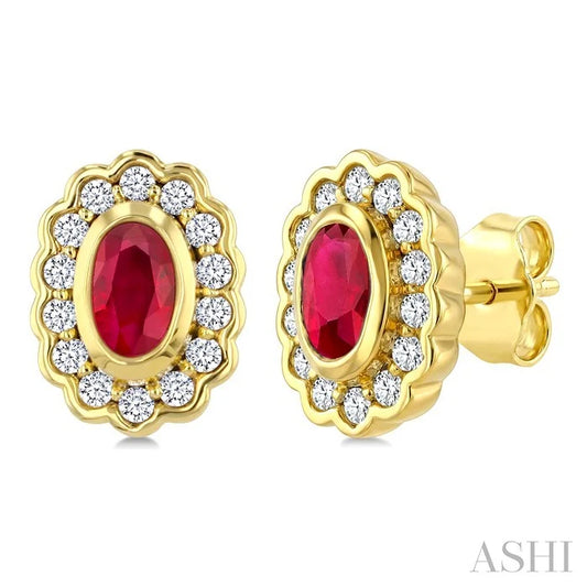 Bold Oval Shape Gemstone & Diamond Earrings