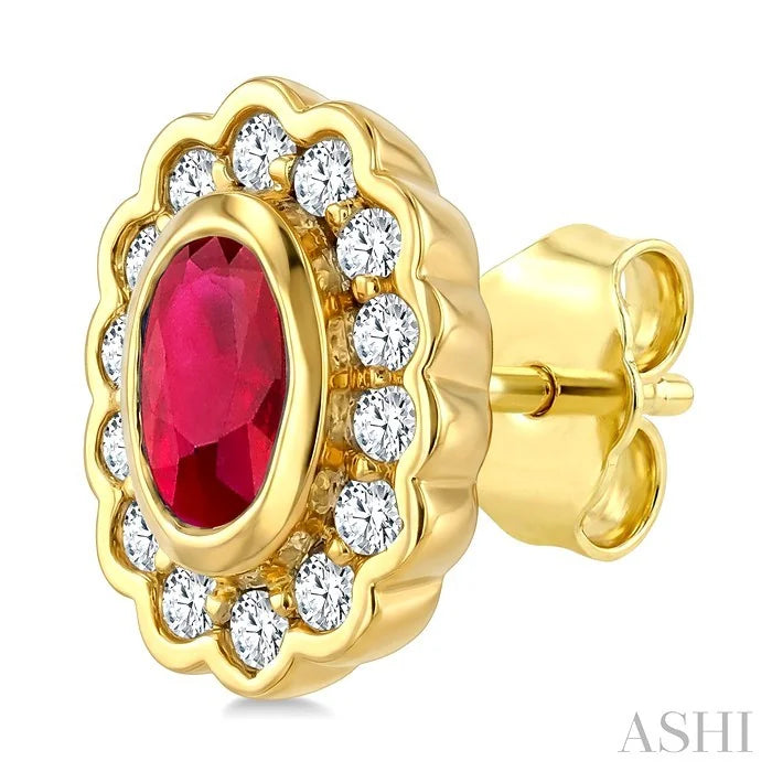 Bold Oval Shape Gemstone & Diamond Earrings