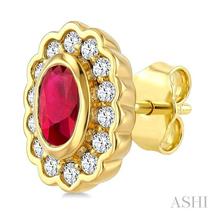 Bold Oval Shape Gemstone & Diamond Earrings