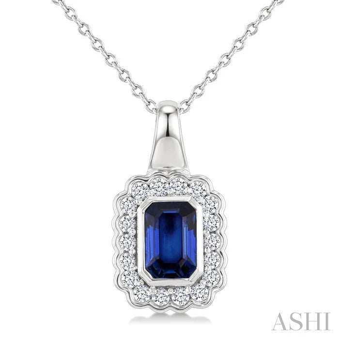 Bold Emerald Shape Gemstone & Diamond Pendant