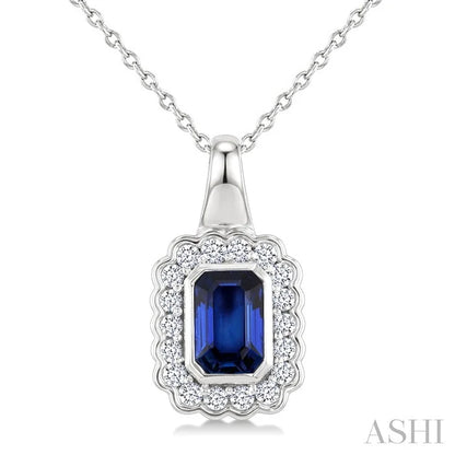 Bold Emerald Shape Gemstone & Diamond Pendant