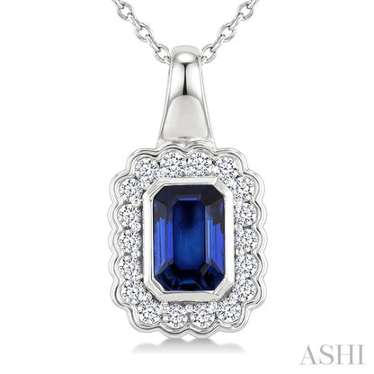 Bold Emerald Shape Gemstone & Diamond Pendant