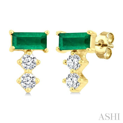 Emerald Shape Gemstone & Petite Diamond Earrings