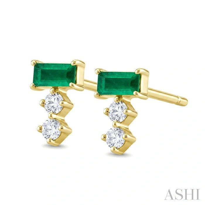 Emerald Shape Gemstone & Petite Diamond Earrings