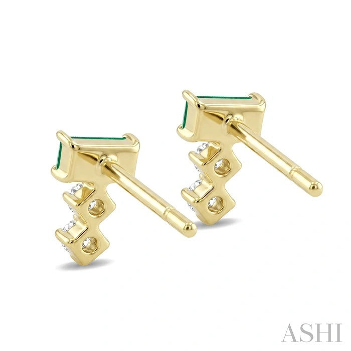 Emerald Shape Gemstone & Petite Diamond Earrings