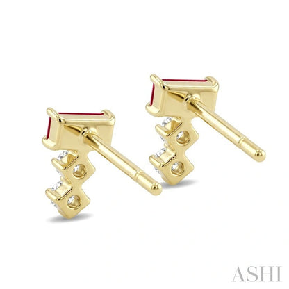 Emerald Shape Gemstone & Petite Diamond Earrings