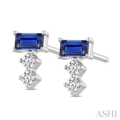 Emerald Shape Gemstone & Petite Diamond Earrings