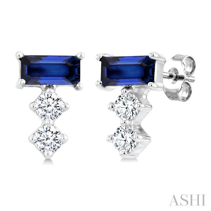 Emerald Shape Gemstone & Petite Diamond Earrings