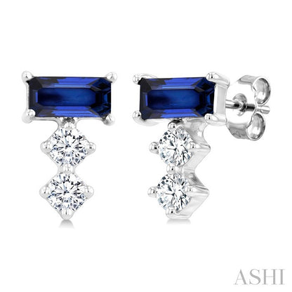 Emerald Shape Gemstone & Petite Diamond Earrings