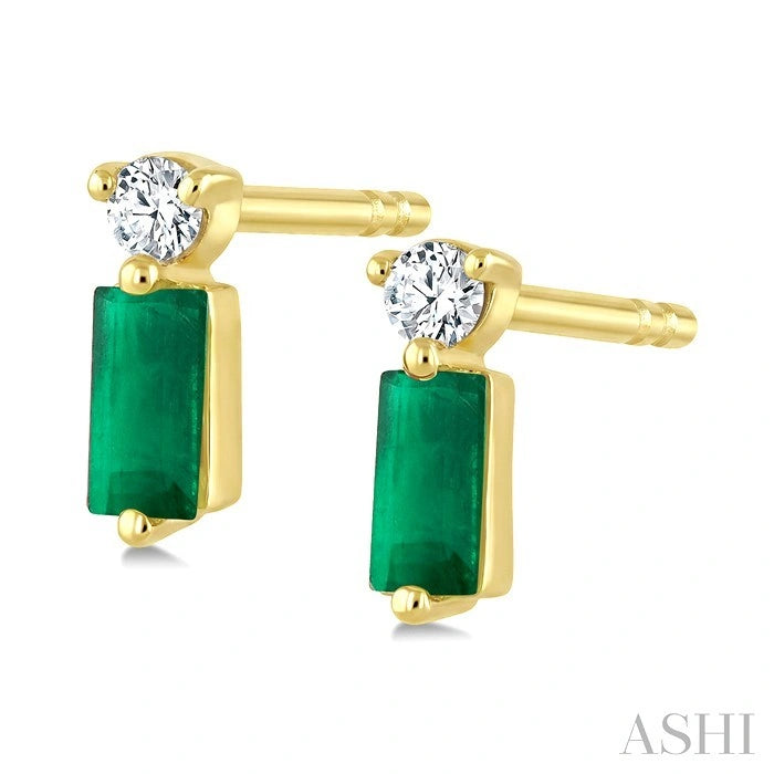 Emerald Shape Gemstone & Petite Diamond Earrings