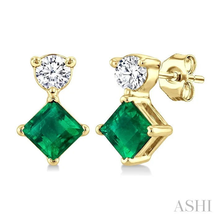 Princess Shape Gemstone & Petite Diamond Earrings