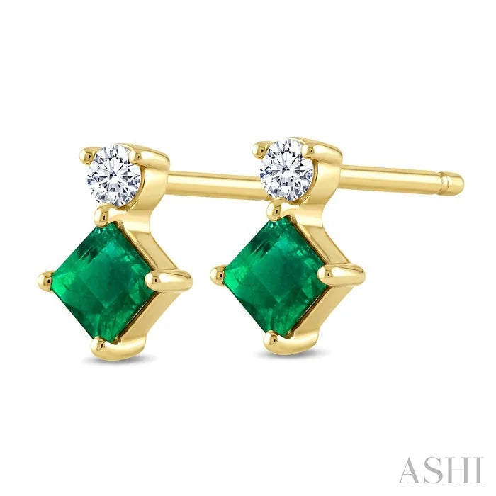 Princess Shape Gemstone & Petite Diamond Earrings