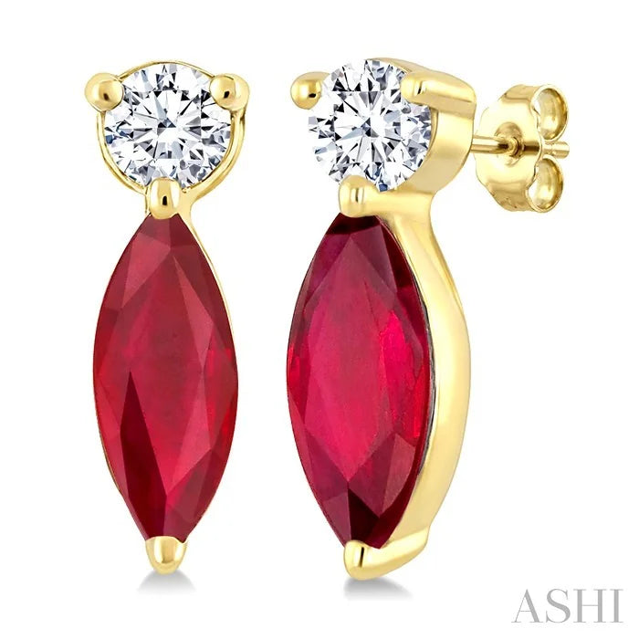 Marquise Shape Gemstone & Petite Diamond Earrings