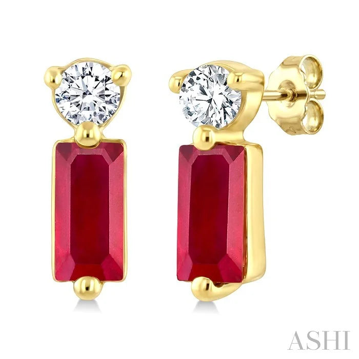 Emerald Shape Gemstone & Petite Diamond Earrings