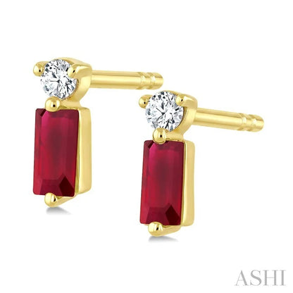 Emerald Shape Gemstone & Petite Diamond Earrings