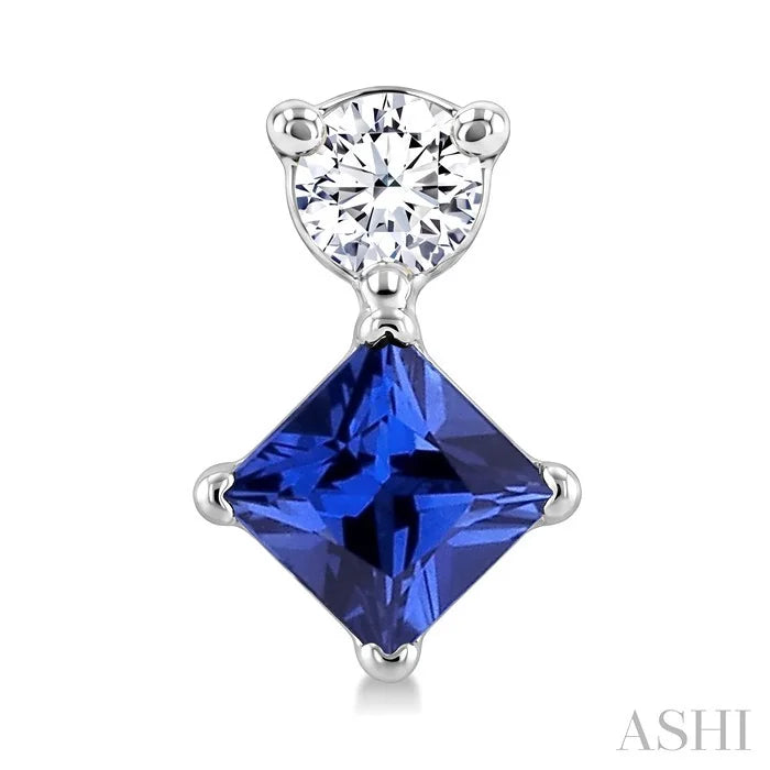 Princess Shape Gemstone & Petite Diamond Earrings