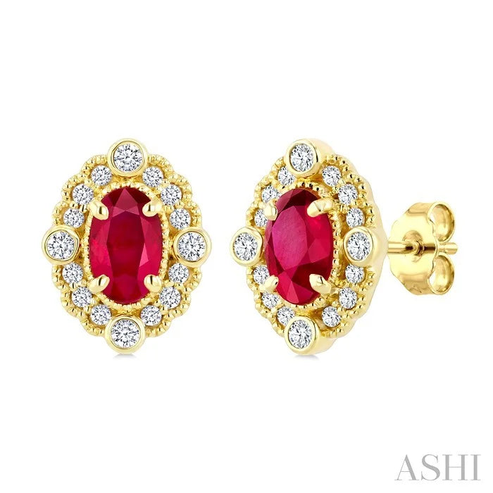 Oval Shape Art Deco Gemstone & Diamond Earrings