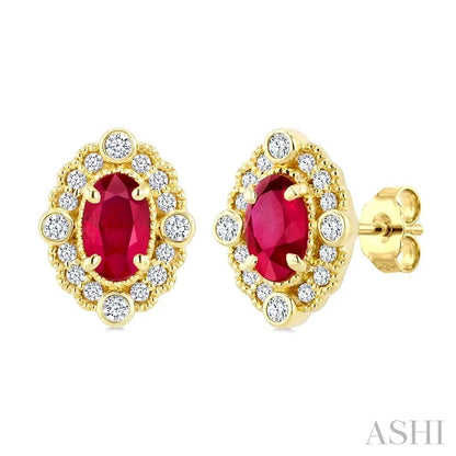 Oval Shape Art Deco Gemstone & Diamond Earrings