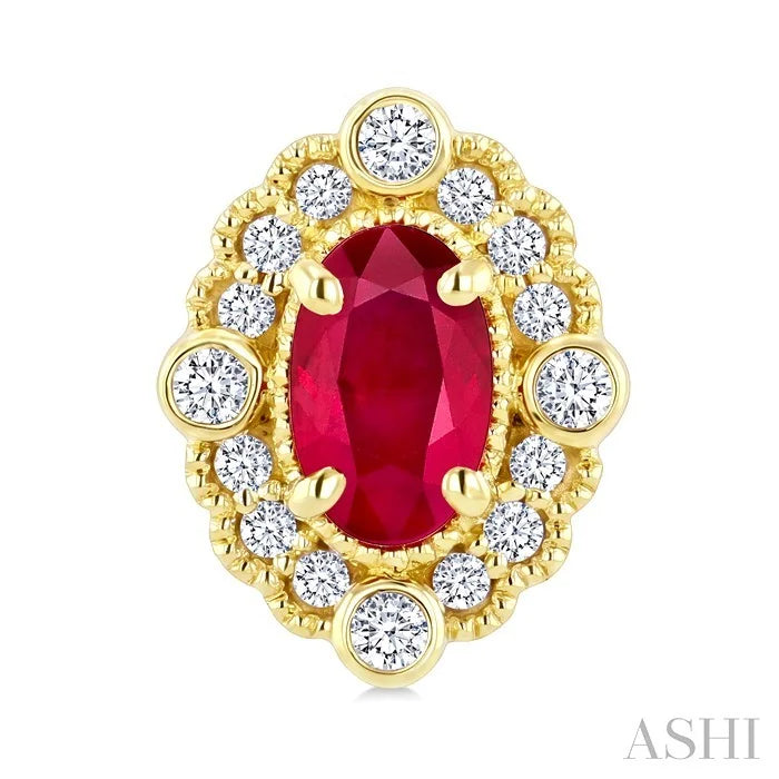 Oval Shape Art Deco Gemstone & Diamond Earrings