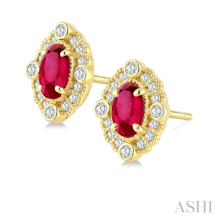 Oval Shape Art Deco Gemstone & Diamond Earrings