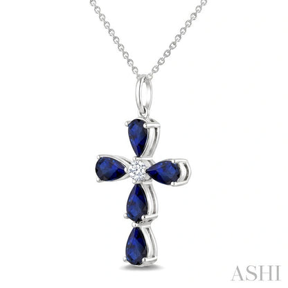 Cross Pear Shape Gemstone & Diamond Fashion Pendant