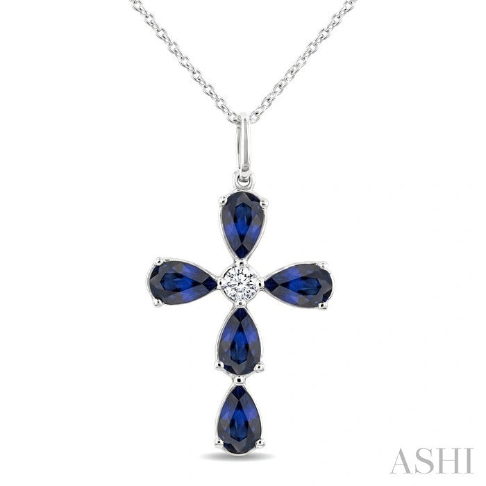Cross Pear Shape Gemstone & Diamond Fashion Pendant