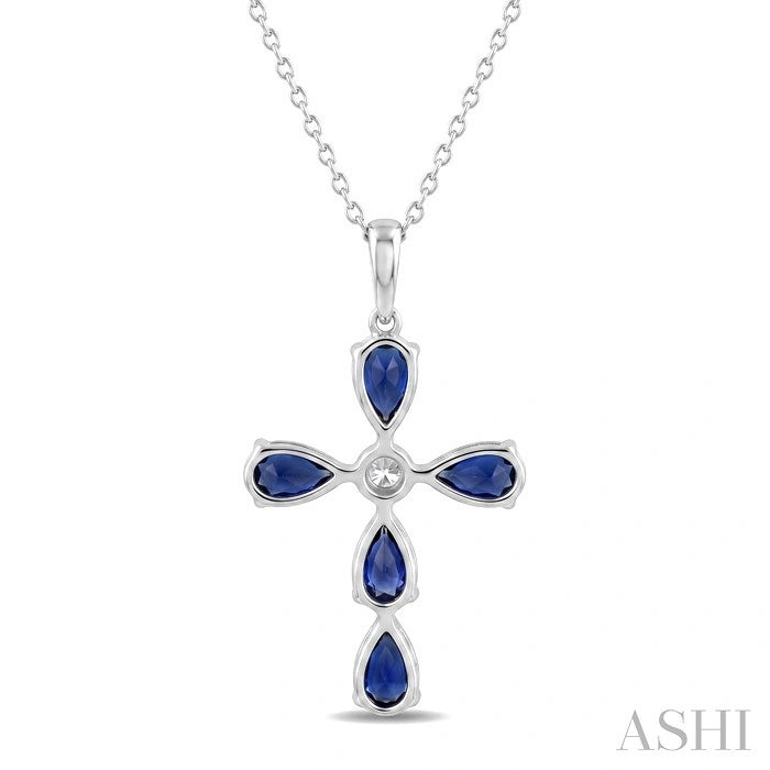Cross Pear Shape Gemstone & Diamond Fashion Pendant