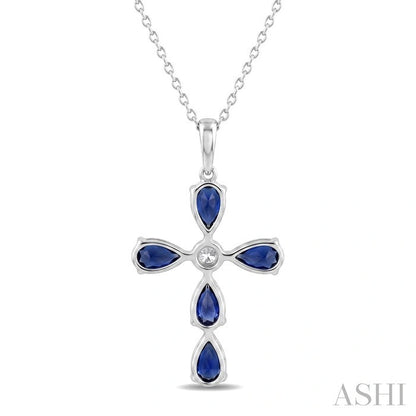 Cross Pear Shape Gemstone & Diamond Fashion Pendant