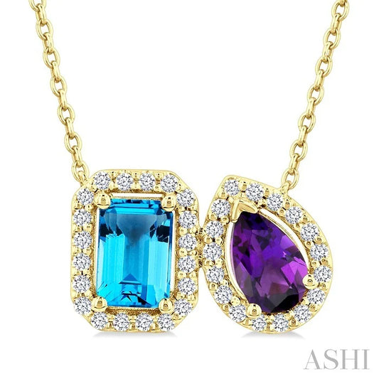Toi Et Moi Gemstone & Halo Diamond Fashion Pendant