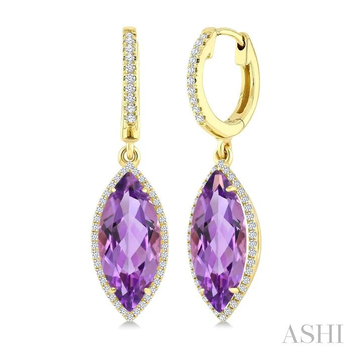 Evoque Gemstone Marquise Shape & Halo Diamond Earrings