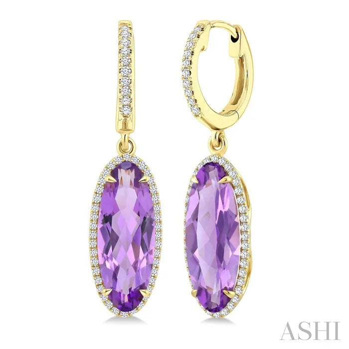 Evoque Gemstone Oval Shape & Halo Diamond Earrings
